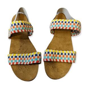 NWT Modcloth Bamboo Brand Multicolor Woven Elastic Strap Sandals Womens 7.5